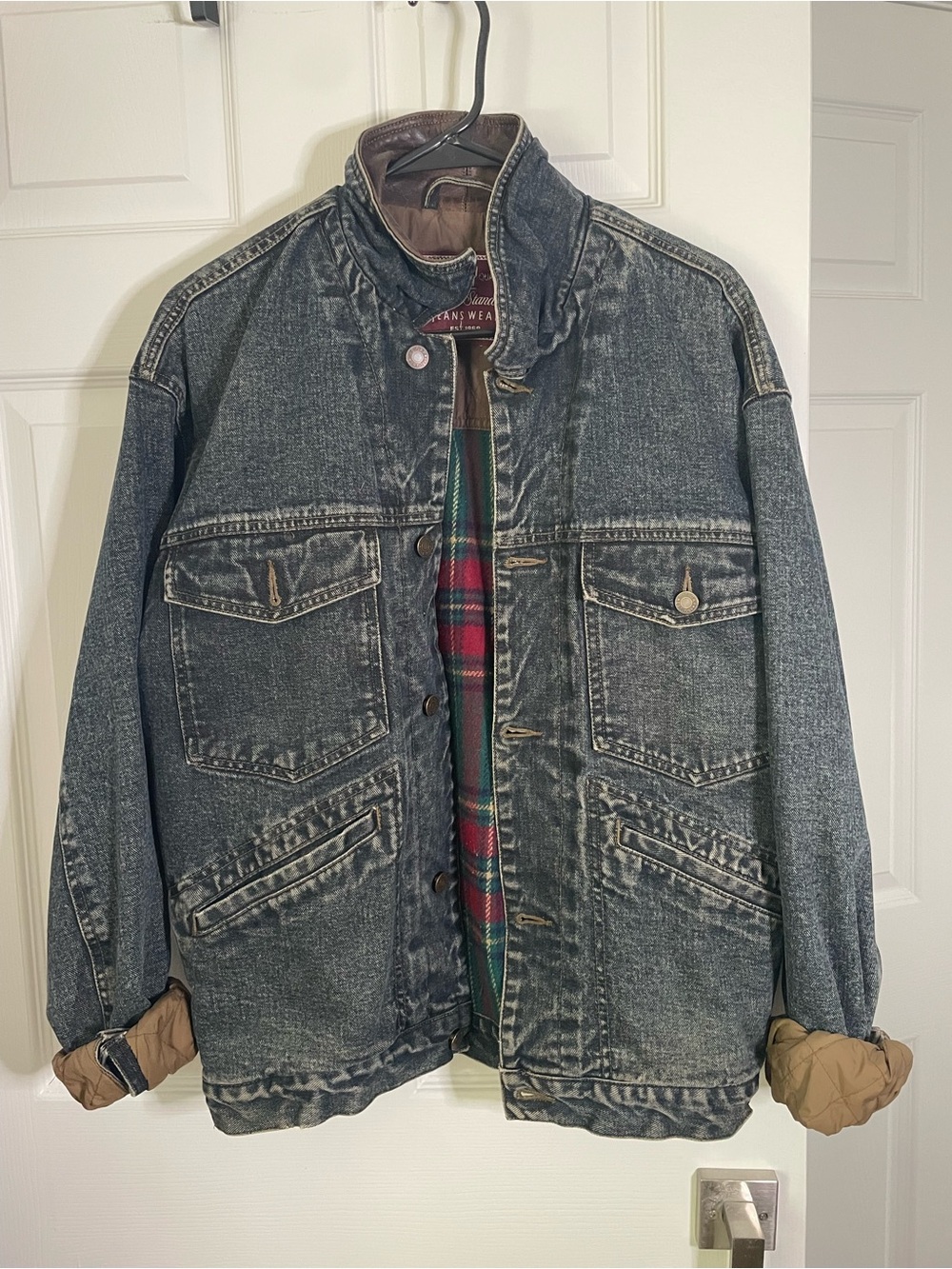 Vintage Denim Jacket with Quilted Brown Trim
